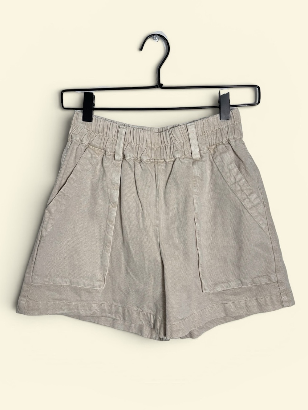 YFB Young Fabulous Broke High Waist Cream Khaki Paper Bag Waist Denim Shorts